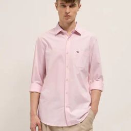 The Bear House Pink Cotton Slim Fit Solid Shirt-image-5