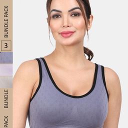 Amour Secret Pack Of 3 Lightly Padded Full Coverage Seamless Slip-On Sports Bra-picture-2