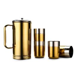 FnS Glory Gold Stainless Steel Pitcher & Glass Set (1.5 L) - Set of 5-picture-25