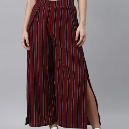 Melon by PlusS Maroon & Black Striped Pants-image-52