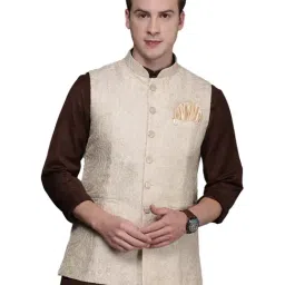 Manyavar Beige Regular Fit Embroidered Nehru Jacket-image-44