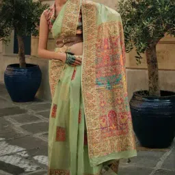 Odette Green Modal Woven Saree With Unstitched Blouse-image-26