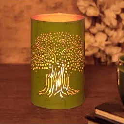 Unravel India Pastel Blue Metal Tree of Life Tea Light Holder - Set of 1-23