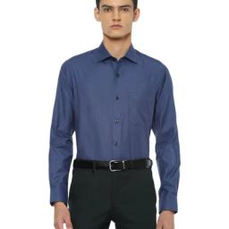 Louis Philippe Gods & Kings Navy Cotton Regular Fit Self Pattern Shirt-image-33