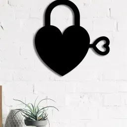 eCraftIndia Black MDF "Heart Key" Wall Art Cutout-image-31