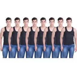 Dollar Bigboss Black Cotton Regular Fit Vests (Pack of 8)-image-24