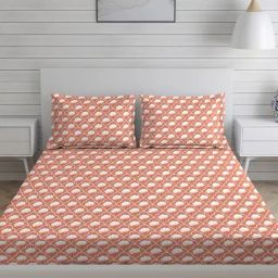 Layers Tropical Fever Nature Orange 144 TC Cotton Queen Bed Sheet with 2 Pillow Covers-image-14