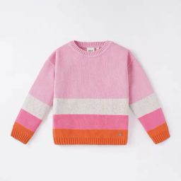 Ed-a-Mamma Kids Pink & Brown Cotton Color Block Full Sleeves Sweater-image-35