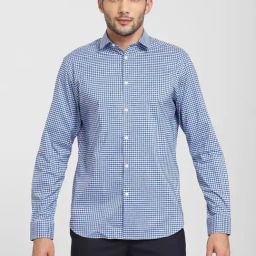 SELECTED HOMME Blue Bonnet Cotton Slim Fit Checks Shirt-image-17