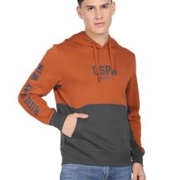 U.S. Polo Assn. Rust Cotton Regular Fit Colour Block Hooded Sweatshirt-39