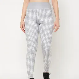 Clovia Grey Houndstooth Pattern Sports Tights-image-10