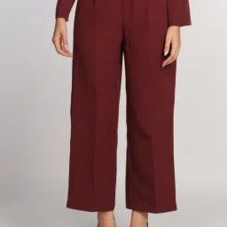 Zink London Maroon Regular Fit High Rise Trousers-image-84