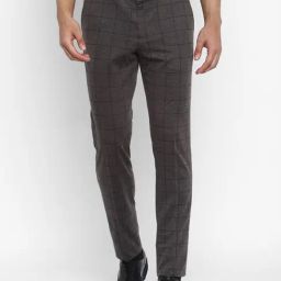 Turtle Brown Ultra Slim Fit Checks Trousers-image-18