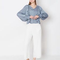 Zink London Off White Straight Fit High Rise Pants-image-86