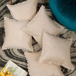 Hosta Homes Cream Velvet Self Design Cushion Covers-image-51