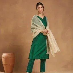 Fabindia Beige Cotton Silk Blend Woven Dupatta-picture-32