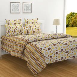 Swayam Yellow Cotton Floral King Bed Sheets 2 Pillow Covers-image-10
