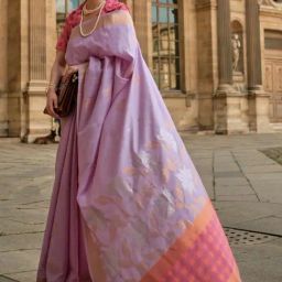 Odette Lavender Soft Silk Woven Saree With Unstitched Blouse-picture-28