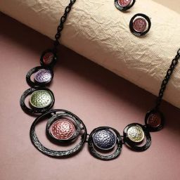Sohi Women's Multicolour Dented Circular Jewellery Set-98