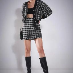 Vero Moda Black Acrylic Straight Fit Checked Skirts-image-1