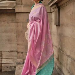 Odette Pink Soft Silk Woven Saree With Unstitched Blouse-picture-36