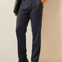 The Bear House Blue Regular Fit Solid Trousers-image-37
