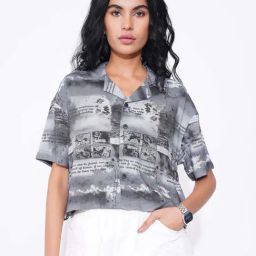 People By Pantaloons Jet Black Boxy Fit Printed Shirt-picture-0
