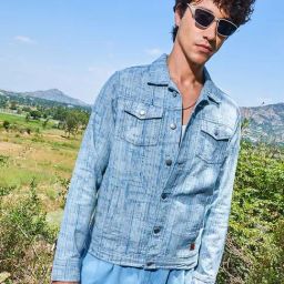 Campus Sutra Blue Cotton Regular Fit Texture Jacket-image-88