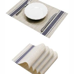 YELONA Beige & Blue 4 Pieces Striped Heat Resistant Table Placemats-33