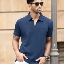 Powerlook Men Navy Structured Polo T-Shirt-image-1
