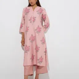 Zuba by Westside Peach Foliage Printed A-Line Kurta-picture-16