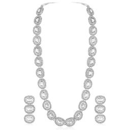 Peora Silver Plated White Kundan & Cubic Zirconia Long Necklace Earrings Set image 4