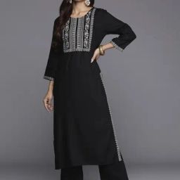 Indo Era Black Embroidered Straight Kurta-image-56