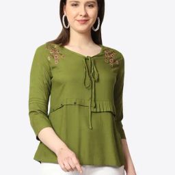 Prettify Olive Embroidered Top-12
