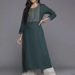 Indo Era Green Embroidered Straight Kurta-image-21