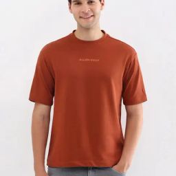 Allen Solly Brown Cotton Regular Fit Logo Printed T-Shirt-image-14