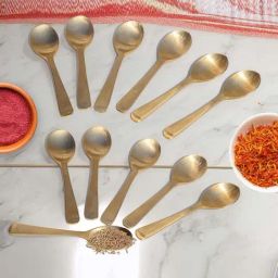 HAZEL Gold Brass Matt Finish Spoons - Set of 12-18