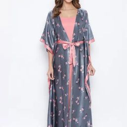 The Kaftan Company Grey Printed Kaftan with Belt-picture-35