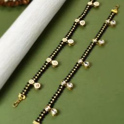 Zaveri Pearls Black Crystal Beads Traditional Kundan Payal-ZPFK10470-picture-25