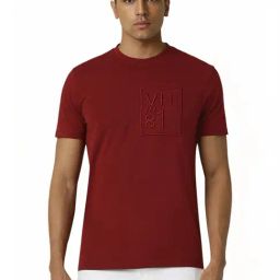 Van Heusen Maroon Cotton Regular Fit Embroidered T-Shirt-image-48