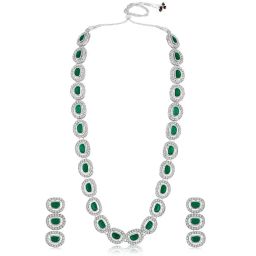 Peora Silver Plated Green CZ & Synthetic Stone Long Necklace Earrings Set-picture-48