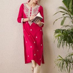 Indo Era Pink Regular Fit Embroidered Kurta-24