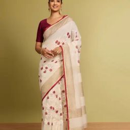Taneira Off White Cotton Silk Floral Saree With Unstitched Blouse-picture-38