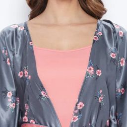 The Kaftan Company Grey Printed Kaftan with Belt image 5