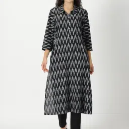 Saffron Threads Black Ikkat Print Straight Kurta-picture-14