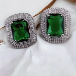 Opal Touch Rhodium-Plated Crystal Studded Square Shaped Studs image 2