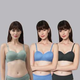AROUSY Black & Green Cotton Bra Panty Set - Pack Of 3-image-45
