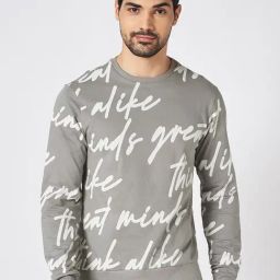 People By Pantaloons Grey Cotton Regular Fit Printed Sweatshirt-36