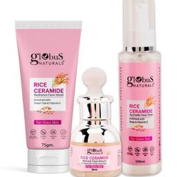 Globus Naturals Rice Ceramide Radiance Face Wash, Revival Face Serum & Ayurvedic Face Toner Combo-image-90