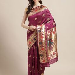 KALINI Ethnic Motifs woven design Zari Banarasi Saree-image-48